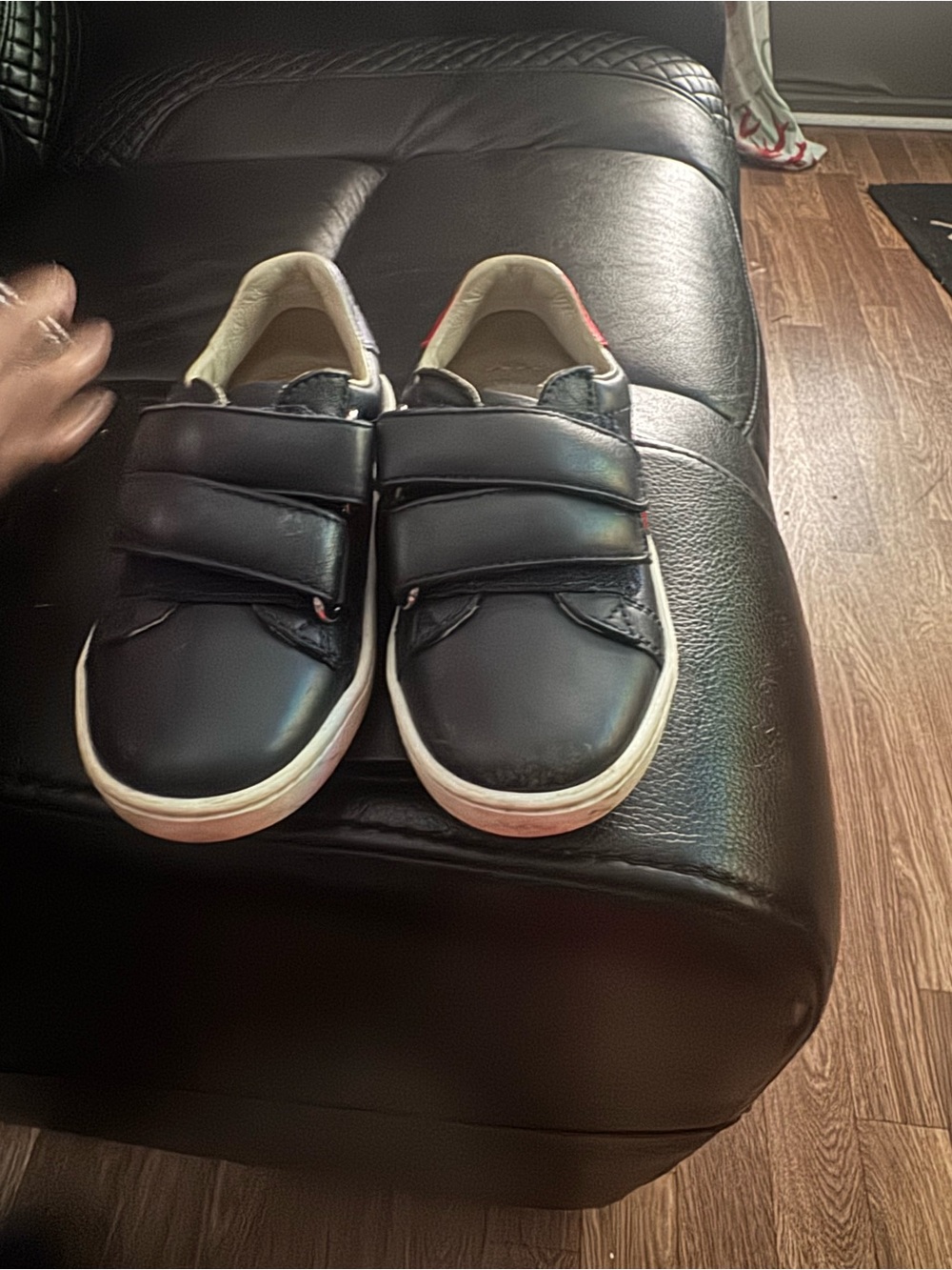 Gucci Kids Black Leather Velcro Sneakers with White Soles
